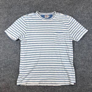 Faherty Pocket T Shirt Mens M Blue White Striped Indigo Dyed Cotton Soft